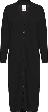 Ichi Ichi, Kleedjes, Dames, Zwart, XL, Polyester, IHBoston DR2 Button-up Knit Cardigan Dress