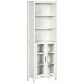 Kleankin Armario De Ba&ntilde;o Con 2 Puertas De Cristal Y 3 Estantes, Mueble De Almacenamiento De Estilo Moderno, 53 X 30 X 162 Cm, Blanco