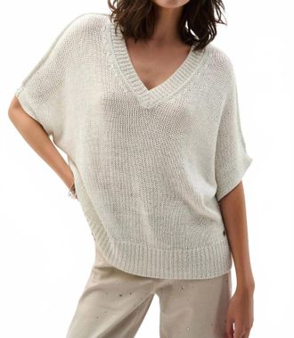 Joseph Ribkoff V-Neck Sweater Knit Relaxed Top In Vanilla