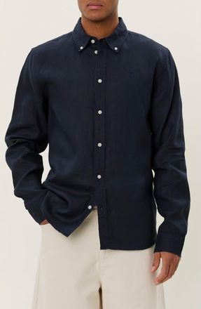 Les Deux Kristian Linen Button-Up Shirt in Dark Navy/Ivory at Nordstrom Rack, Size Large