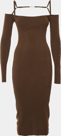 Jacquemus Brown Jersey Knit Cut Out Detail La Robe Sierra Midi Dress
