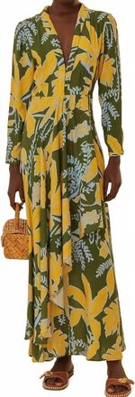 Farm Rio Foliage Sketch V-Neck Maxi Dress In Green