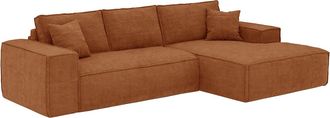 Vente-Unique Sof&aacute; cama rinconera derecha expr&eacute;s de pana terracota - Cama de 140 cm - Colch&oacute;n de 13 cm viscoel&aacute;stico - AMELIA