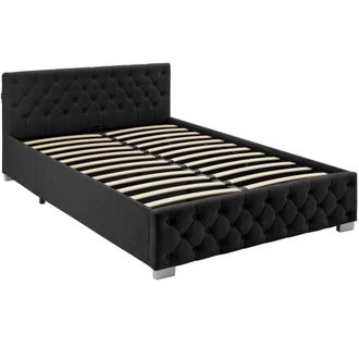 TecTake Cama tapizada con LED y somier abatible, 250 kg, 140 x 200 cm, negro