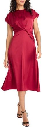 Maggy London Twist Front Cap Sleeve Stretch Satin Dress in Tibetan Red at Nordstrom Rack, Size 2