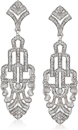 Ross-Simons Diamond Art Deco-Style Drop Earrings in Sterling Silver