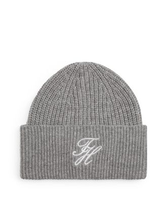 Tommy Hilfiger Beanie TOMMY HILFIGER TOMMY SCRIPT CASHMERE, Damen, universal grau, Strick, Wollmischung, M&uuml;tzen Beanie, aus Kaschmirmix mit gesticktem Logo, Masse 21