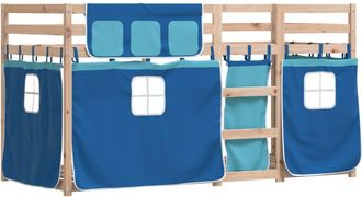 vidaXL Vidaxl - Litera Con Cortinas Madera Maciza De Pino Azul 90x190 Cm