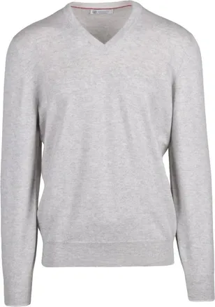 Brunello Cucinelli Truien & Vesten, Heren, Wit, L, Kasjmier, Pullover met V-hals