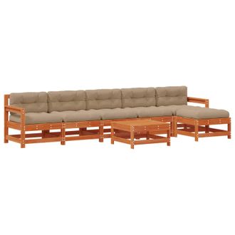 vidaXL Conjunto De Sof&aacute;s De Jard&iacute;n 7 Pcs Marr&oacute;n Cera Pino Macizo Vidaxl
