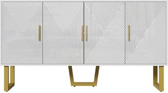 Urban Meuble Vitrina decorativa de madera blanca y dorada con 4 puertas