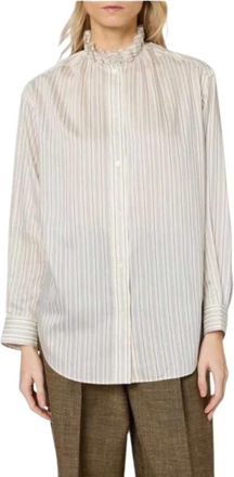 Paul Smith Gestreept overhemd met rucheskraag - Dames - Blouses - Beige - M - Overhemden