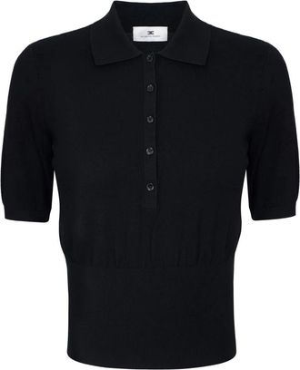 Elisabetta Franchi Gebreid poloshirt - Dames - Truien - Zwart - Maat: L Viscose