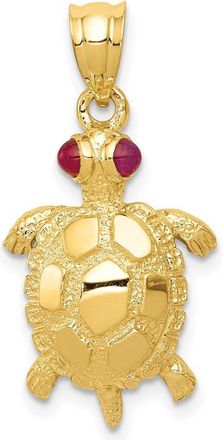 Diamond2Deal 14k Yellow Gold Turtle with Ruby Eyes Pendant