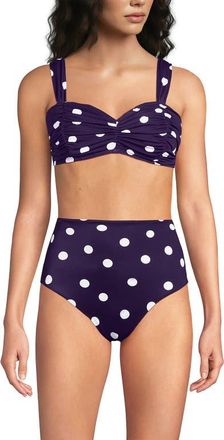 Lands End Slender Lite Sweetheart Shirred Bikini Top in Blackberry Polka Dot at Nordstrom, Size 10