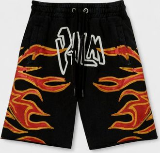 Palm Angels Mens Palm Angels Graffiti Flames Sweatshorts Black - Size: 33/32/32