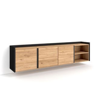 Skraut Home Mueble tv efecto madera roble y negro 207x35x50cm colgado