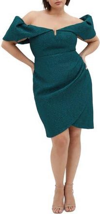 City Chic Jez Off the Shoulder Minidress in Emerald at Nordstrom Rack, Size Xxl/24W