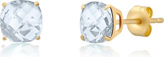 MAX + STONE 14k Yellow or White Gold 6MM Cushion Cut Gemstone Solitaire Gemstone Studs