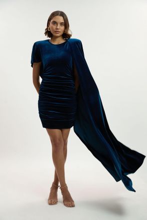 Karen Millen Womens Stretch Jersey Cape Shoulder Mini Dress - Blue - Size X-Small