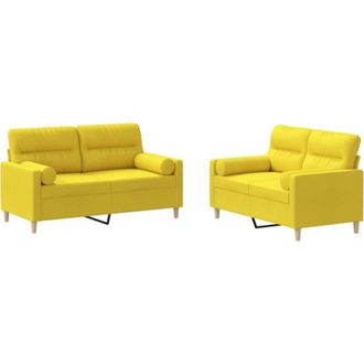 vidaXL Juego De Sof&aacute;s Con Cojines 2 Piezas Tela Amarillo Claro Vidaxl