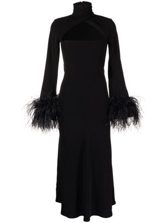 16Arlington Midi-jurk met veren afwerking - Zwart