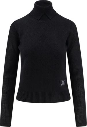 Burberry Truien & Vesten, Dames, Zwart, M, Wol, Zwarte Geribbelde Coltrui Sweater met EKD Patch