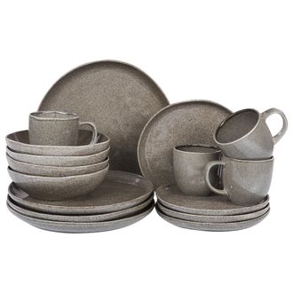 Beliani Beliani - Conjunto De 16 Piezas De Gres Gris Vajilla 4 Personas A Mano Esmalte Costmary