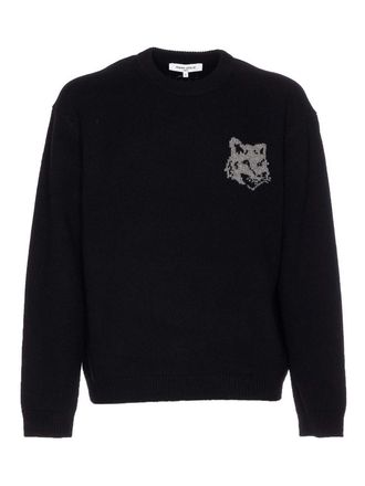 Maison Kitsun&eacute; Black Fox Head Intarsia Sweater