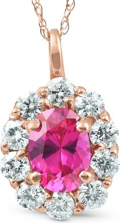 Pompeii3 1 3/4ct Pink Sapphire & Genuine Diamond Halo Pendant 14K Rose Gold
