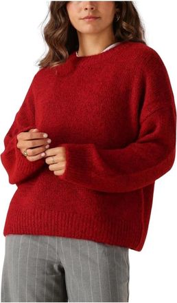 Object Rode Gebreide Pullover voor Vrouwen - Dames - Ronde hals truien - Rood - L - Polyester - Truien & Vesten