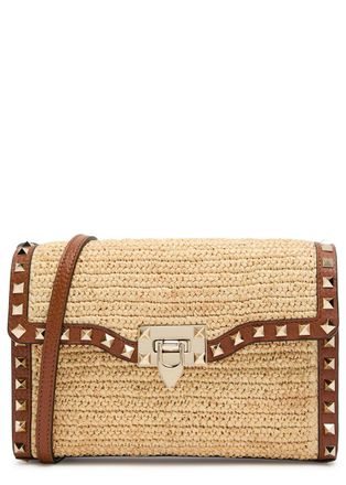 Valentino Rockstud Small Raffia Shoulder bag - Natural - One Size
