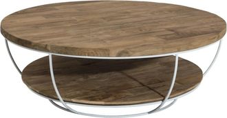 Macabane Mesa de centro de 2 tableros de teca reciclada y metal blanco D100