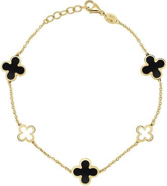 Italian Gold, Inc 14K Onyx Station Chain Clover Bracelet