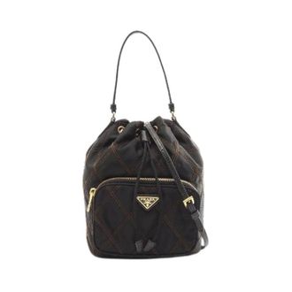 Prada Pre-owned Bucket Bags, female, Black, Size: ONE SIZE Pre-owned Duet Quilting Nylon Saffiano Leather 2way Handbag