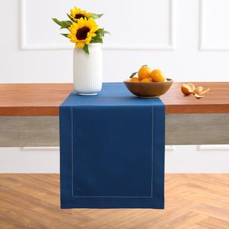 Solino Home Cotton Linen Hemstitch Table Runner for Dining Table, Holiday and Everyday Table Decor in Lapis Blue at Nordstrom, Size Xx-Small