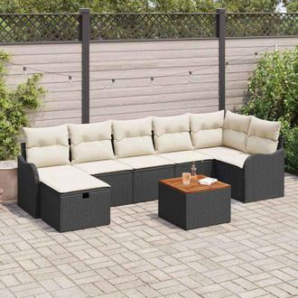 vidaXL Vidaxl - Conjunto De Sof&aacute; De Jard&iacute;n Con Coj&iacute;n 8 Pcs Negro Polirat&aacute;n