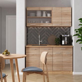 Vicco Cocina Para Solteros R-line, Roble Sonoma/goldkraft, 140 Cm Sin Encimera