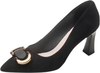 Generic Ladies Shoes Size 8 Summer Metal Retro Fashion Thick Mid Heel Pointed Fashion Shoes Womens High Heels Shoes Size 4 (Black, 5.5)