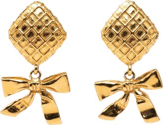 Chanel Quilted Gold Plated Ribbon Clip on Earrings