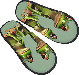 Generic Funny Green Frogs 1 Men Women House Slippers Slip On House Shoes Fluffy Shoes For Winter Bedroom Outdoor L
