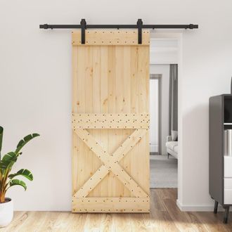 Berkfield Home Sliding Door with Hardware Set 90x210 cm Solid Wood Pine in Brown