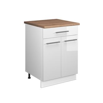 Vicco Mueble Bajo Para Fregadero/placa Fame-line, Blanco Alto Brillo/blanco, 60 Cm Con Caj&oacute;n, Et Roble, Vicco