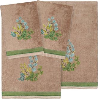 Linum Home Textiles 100% Turkish Cotton Botanica 4Pc Embellished Towel Set