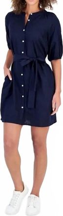 Nautica Linen-Blend Puff-Sleeve Dress In Night Sky