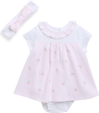 Little Me Picnic Popover Dress & Headband Set in Pink at Nordstrom, Size 12M