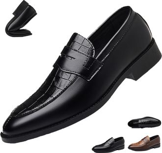 Generic Mens Leather Driving Slip-on Dress Loafers, Crocodile Print Vintage Non Slip Flats Shoes Formal Business Moccasins (Black,42)