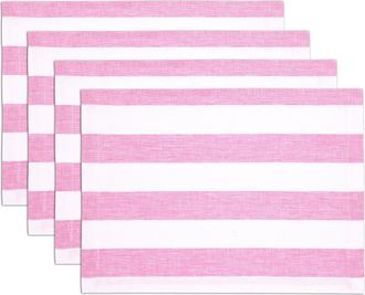 Solino Home Linen Placemats Set of 4, 14 x 19 Inch for Dining Table, Holiday and Everyday Table Decor - Cabana Stripe in Pink And White at Nordstrom