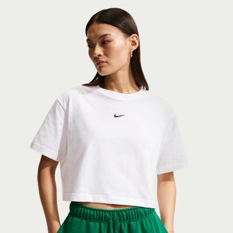 Nike Womens Nike Sportswear Classic Loose Short-Sleeve Cropped T-Shirt in White | IH7594-100