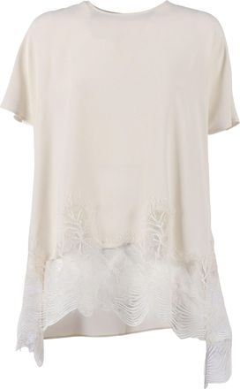 Fabiana Filippi Top Manica Corta In Crepe De Chine Con Pizzo Al Fondo Colore Burro